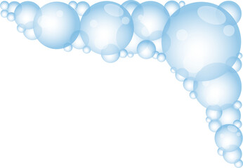 Cartoon soap foam with bubbles. Light blue suds of bath, shampoo, shaving, mousse.