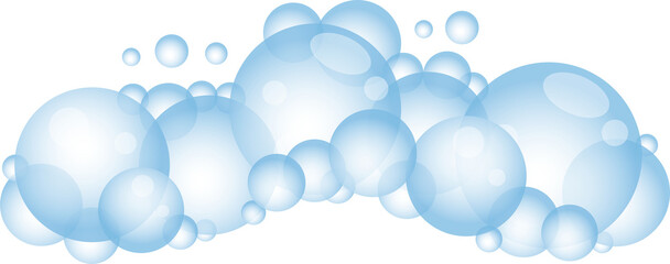 Cartoon soap foam with bubbles. Light blue suds of bath, shampoo, shaving, mousse.