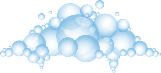 Cartoon soap foam with bubbles. Light blue suds of bath, shampoo, shaving, mousse.
