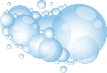 Cartoon soap foam with bubbles. Light blue suds of bath, shampoo, shaving, mousse.