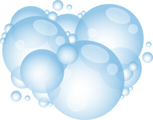 Cartoon soap foam with bubbles. Light blue suds of bath, shampoo, shaving, mousse.