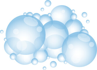 Cartoon soap foam with bubbles. Light blue suds of bath, shampoo, shaving, mousse.