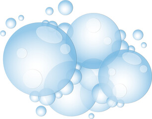 Cartoon soap foam with bubbles. Light blue suds of bath, shampoo, shaving, mousse.