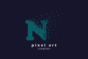 N letter logo. Logotype vector design. collection pixel art