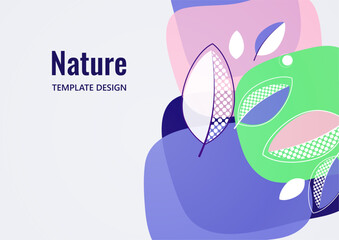 Abstract background with leaves and geometric shapes. Eco banner in flat style. Modern design for paper, cover, fabric, interior decor and other users. Vector