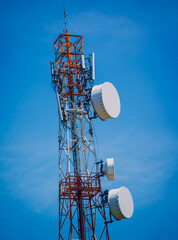 5G Cell Towers for smart mobile telephone on sky background