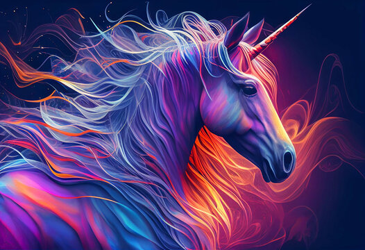 Imaginary unicorn in bright colors. Generative AI