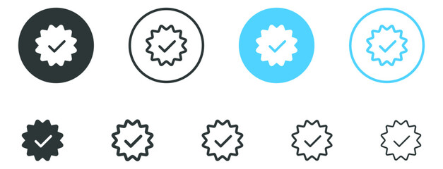 Verified label icon medal award tick icons, vector check tag with seal ribbon sign button. Badge Quality Certify icon, Approved label icon - certificate badge with seal ribbon with check mark icons