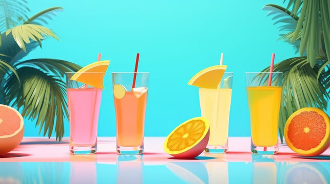 Summer pool party with cocktails. Illustration AI Generative.