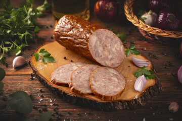 Salami sausage slices