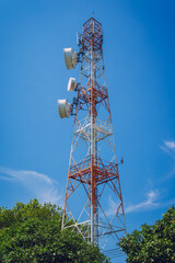 5G Cell Towers for smart mobile telephone on sky background
