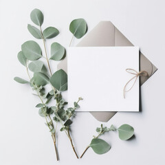 White card mockup with green leaves. Illustration AI Generative.