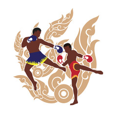 Fighting Action of Thai boxing and thai art background