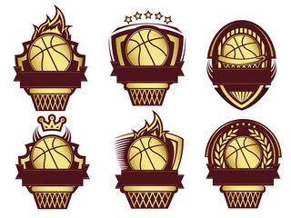 Illustration of golden basketball template set