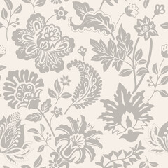 Seamless floral pattern. Climbing flowers wallpaper. Stylised plants, monochrome background. Design for wrapping paper, textile, fabric, wedding invitations, cover phone, web, rug, carpet. Vector art - 593291951