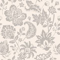 Seamless floral pattern. Climbing flowers wallpaper. Stylised plants, monochrome background. Design for wrapping paper, textile, fabric, wedding invitations, cover phone, web, rug, carpet. 