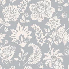 Gordijnen Seamless floral pattern. Climbing flowers wallpaper. Stylised plants, monochrome background. Design for wrapping paper, textile, fabric, wedding invitations, cover phone, web, rug, carpet. Vector art © sunny_lion