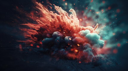 Fototapeta na wymiar Colored powder explosion on black background. Freeze motion.