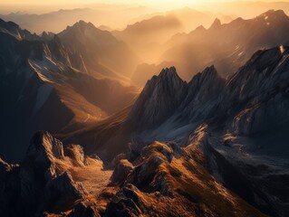 Obraz premium An aerial view of a mountain range at sunset