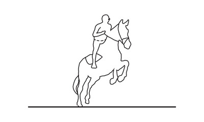 Vector continuous line drawing of a man are riding horses.