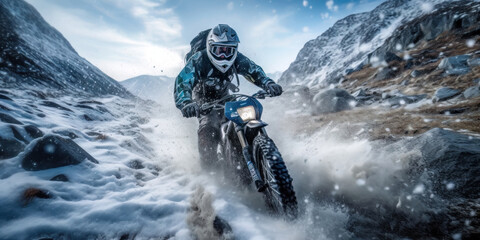 Mountainbiker Mountainbiking im Wald Trail Sommer Winter Illustration Digital Art Generative AI Hintergrund Sport Leistung Action 