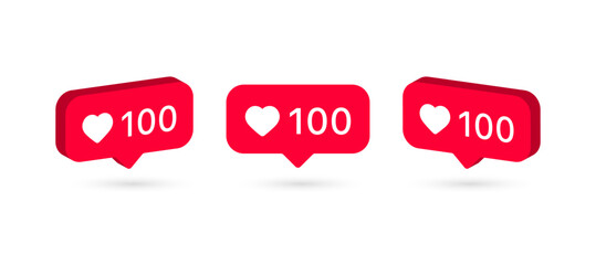 notification like icon. heart in speech bubble icon , social media notification icons in speech bubble - love 100 like chat bubbles social network post reactions - favorite hearts. vector illustration