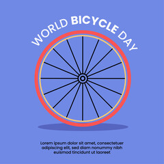 World Bicycle Day Blue Background With Bicycle Wheel 
illustration 