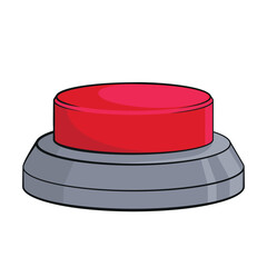 Cartoon red button side view. Vector illustration isolated on a white background