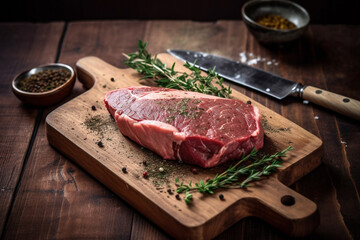 Raw meat on wooden board - AI Technology