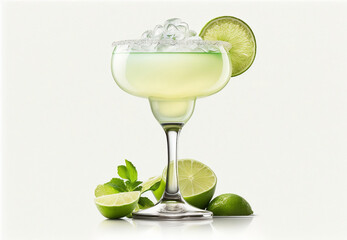 A glass of margarita with a lime slice on top