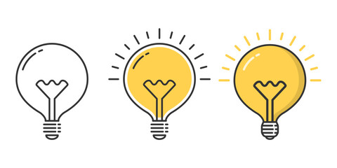 Three icons of lightbulb on white background, vector eps10 illustration