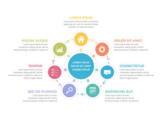 Circle diagram template with seven steps or options, process infographics, vector eps10 illustration