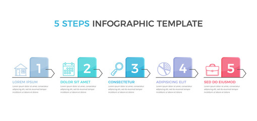 Infographic template with 5 steps with numbers and icons, workflow, process chart, vector eps10 illustration