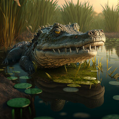 Fototapeta premium alligator swimming in the lake