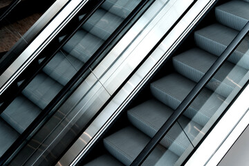 Modern automatic escalator system in shopping mall