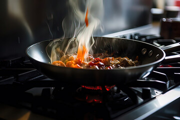 Cooking a dish in a restaurant