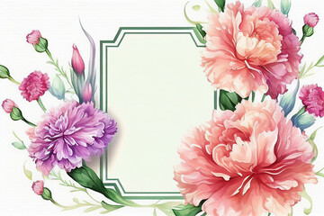 Obraz premium Watercolor MothersDay decorative carnation frame,Generative AI