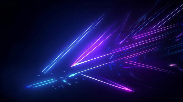 Abstract blue arrow glowing with lighting and line grid on blue background technology hi-tech concept. Generative ai.