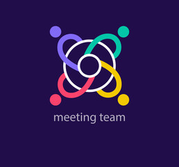 Meeting team logo in the round. Unique design color transitions. Creative social unity logo template. vector