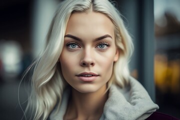 Fototapeta na wymiar Street Style Portrait of Young Blond Woman Generative AI