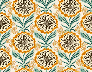 floral seamless folk pattern, vector illustration