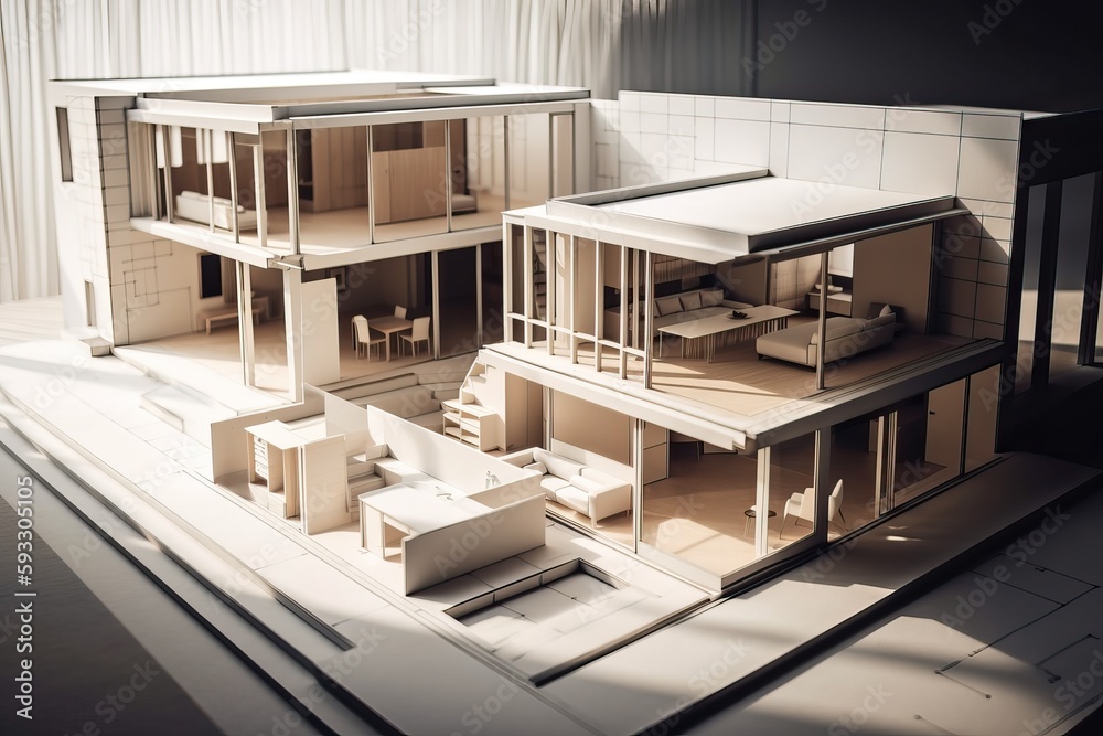 Poster Architecture 3D and blueprints representation, generative ai
