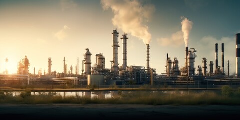Plakat Petrochemical plant landscape, generative ai