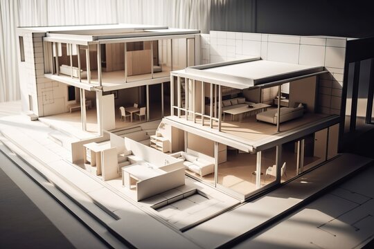 Architecture 3D and blueprints representation, generative ai