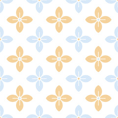 Fototapeta na wymiar A seamless pattern with blue and yellow flowers on a white background