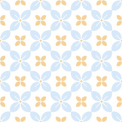 A seamless pattern with blue and yellow flowers