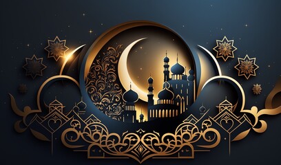 Crescent Moon over Islamic Architecture: Ramadan-inspired Imagery