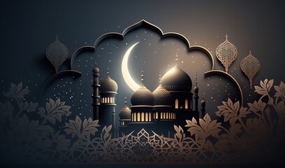 Ramadan Nights: Islamic Architecture with Crescent Moon