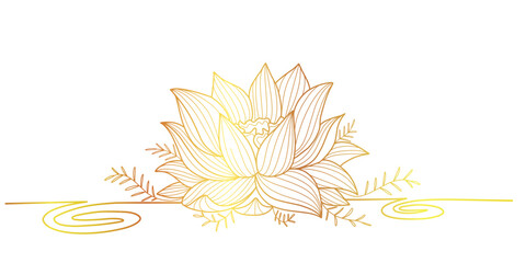 Golden Lotus flower line art vector illustration, vesak day vector illustration