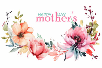 Vector gift card for mother's day. Illustration with flowers in soft pastel colors with text